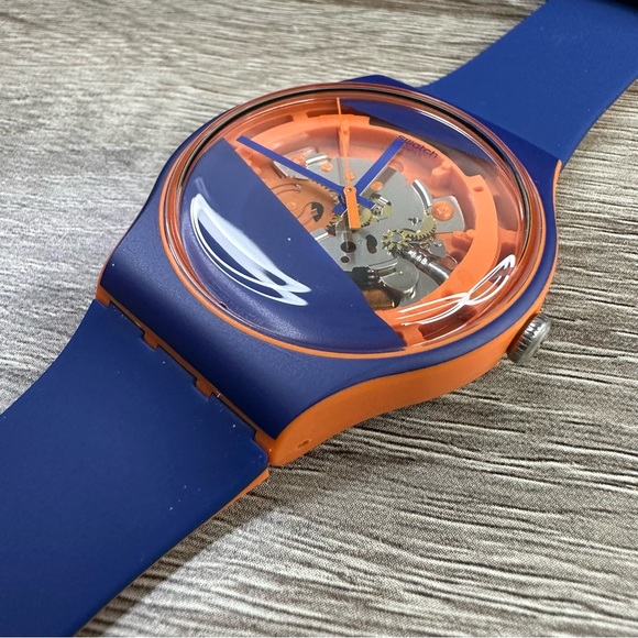 NEW✅LIMITED EDITION✅ Swatch MYRTIL-TECH Blue And Orange Skeleton Unisex Watch - Picture 10 of 13